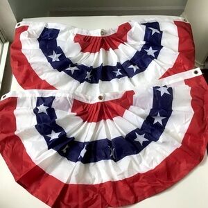 USA Pleated Fan Banners American Bunting Flags 2 Set Patriotic Stars Stripes NEW